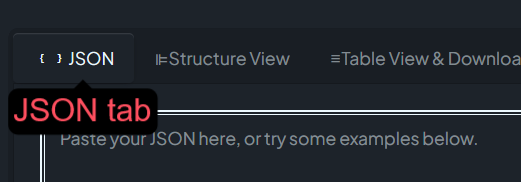 JSON tab in JSON Explorer