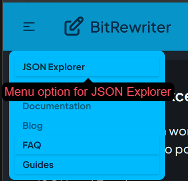 Menu option for JSON Explorer (Mobile)