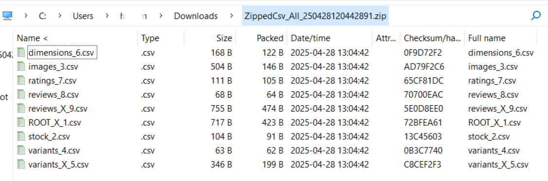 Zip file listing all CSVs